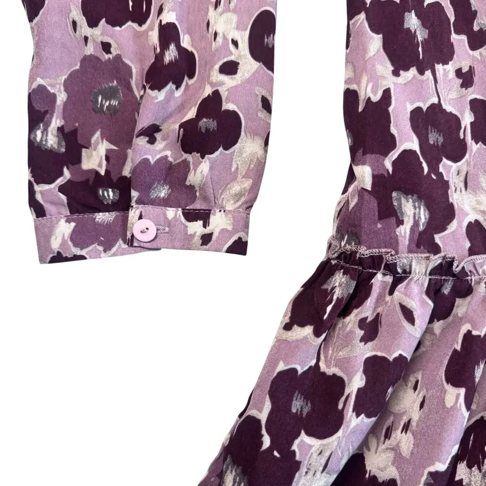 NWT Roolee Women's Bloomwood Mauve Floral Drop Waist Long Sleeve Midi Dress - M